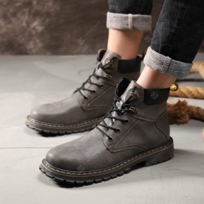 Men's Plush Keep Warm Boots Lace-up Solid Color British Style